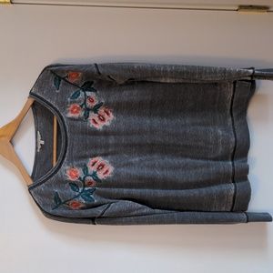 Lucky Brand Long Sleeve Embroidered Burnout Top Size Small